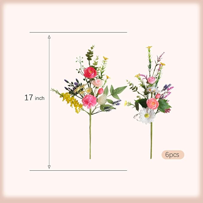 idyllic 17 Inch 6 Pcs Spring Butterfly-Colored Artificial Flower Branches, Decor for Vase Window Sill Table Centerpiece Mantel Living Room Office Spring Home Decor
