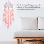 Pretty Jolly Pure Pink Tree of Life Dream Catcher Wall Decor with Healing Crystal Stone Handmade Feather Dream Catchers Decoration Wall Hanging Bedroom Living Room Wedding Party Home Decor-25.6"