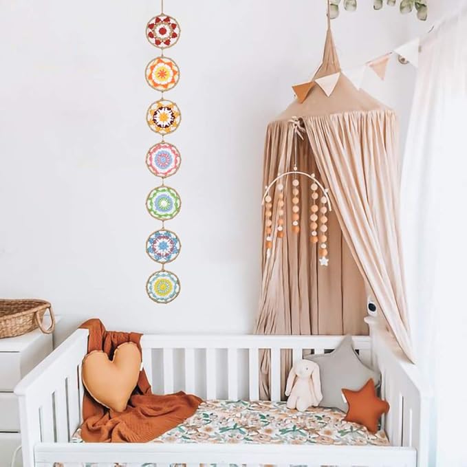 DrCor Boho Mandala Dream Catcher Wall Decor Rainbow Boho Garland Dream Catcher for Patio Girls Bedroom Teens Toddlers Room Dorm Wedding Decor