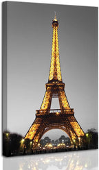 DekHome Paris Cityscape Canvas Wall Art Eiffel Tower at Night Canvas Picture Giclee Print Gallery Wrap Modern Home Decor Framed Ready to Hang 24"x36"