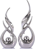 2 PCS Silver Ceramic Statues For Home Decor Accents, Modern Abstract Art Sculptures, Elegant Tabletop Decorative Objects For Dining Room, Entryway, Tv Stand, Mantel, Coffee Table Centerpieces