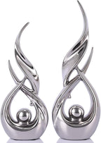 2 PCS Silver Ceramic Statues For Home Decor Accents, Modern Abstract Art Sculptures, Elegant Tabletop Decorative Objects For Dining Room, Entryway, Tv Stand, Mantel, Coffee Table Centerpieces