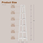 Hoctieon Corner Shelf, 6-Tier Corner Bookshelf, Rustic Ladder Shelf, Industrial Display Stand for Living Room, Kitchen, Home Office, Balcony, Small Space, Metal Frame, White