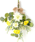 Artificial Teardrop Wreath, 17inch Decorative Swag with Flower and Eucalyptus Leaves, Hanging Simulation Flowers Bouquet, Spring Summer Wall Swag for Wedding Arch Wall Decor(#5)