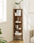 Corner Shelf, 5 Tier Corner Bookshelf, Display Corner Shelf Stand with Storage Rack, Wall Corner Bookshelf for Living Room, Bedroom, Office, Walnut