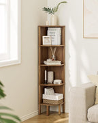 Corner Shelf, 5 Tier Corner Bookshelf, Display Corner Shelf Stand with Storage Rack, Wall Corner Bookshelf for Living Room, Bedroom, Office, Walnut
