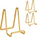 3 Pack 4 inch Metal Plate Stands for Display, Plate Holder Pictures Frame Easel Display Stand, Tabletop Picture Stand, Iron Easels for Display Photo Frames, Plates, Vinyl Record，Book, Sign（Gold）