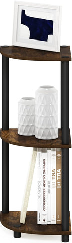 Furinno TURN-N-TUBE Corner Shelf, 3-Tier Corner Bookshelf, Display Storage Shelves with Open Shelves, for Organization and Storage, Living Room, Home Office, Garage, Amber Pine