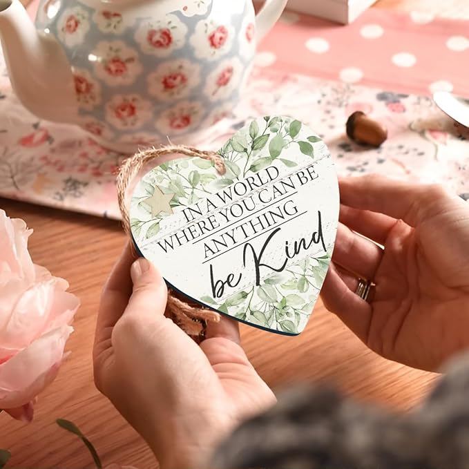 Mtrgdn Inspirational Gifts for Women,Be Kind Wooden Heart Hanging Ornament, Motivational Gifts,in A World Where You Can Be Anything Be Kind 685