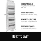 GORILLA GRIP Over The Door Organizer Storage, 5 Deep Hanging Shelves, Holds 50lbs, Closet Organizers Shelf for Bedroom, Shoes, Bathroom, Nursery, Dorm Essentials, 3 Metal Hooks, 58x15 Inches, White