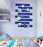 Vuzvuv 8 pcs Bulletin Board Bar Strips with 50 Pushpins & 10 Wooden Clip pins，Self Adhesive Cork Board for Wall，Felt Pin Board for School，Office Decor(Dark Blue)