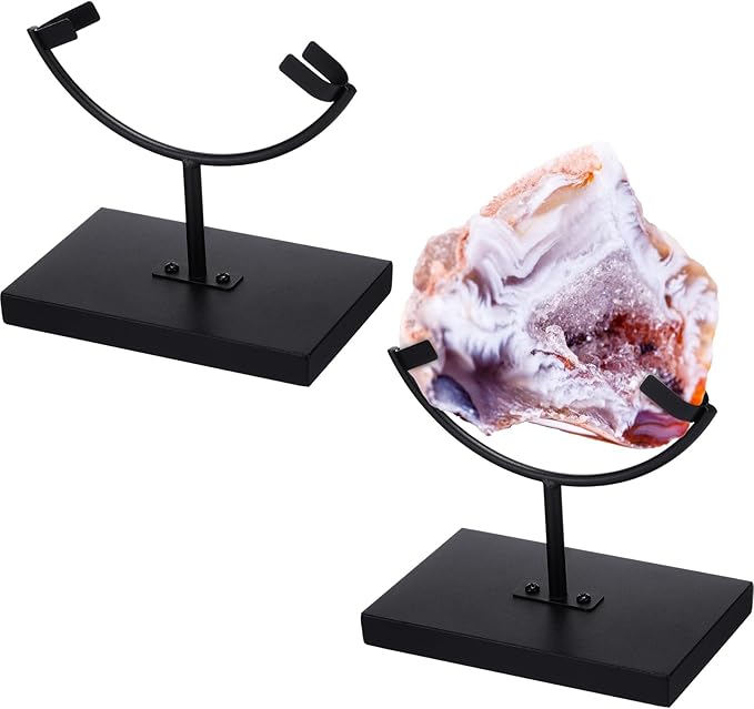 Marsui Large Rock Display Stand Slab Stands Crystal Holders Metal One Arm Two Prong Display Easel Holder for Plate Slab Slice Fossil Flat Minerals Crystals(4.72 x 3.54 x 5.51 Inches,Black)
