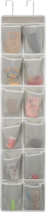 Over the Door 12 Pocket Hanging Shoe Organizer, Gray
