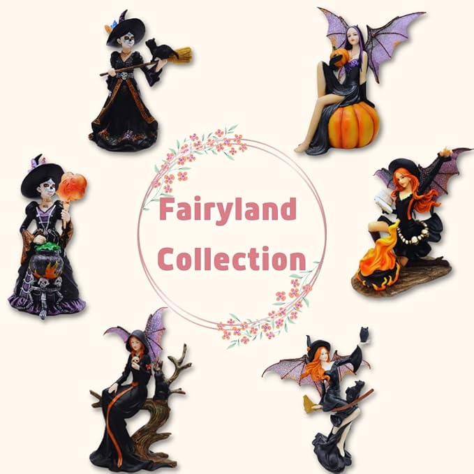 Comfy Hour 9" Reading Fairy Figurine, Gothic Dark Witch Statue Sitting on Vintage Books, Fantasy Mythical Spirit Collectible for Shelves, Polyresin Artisan Sculpture, 1 Piece