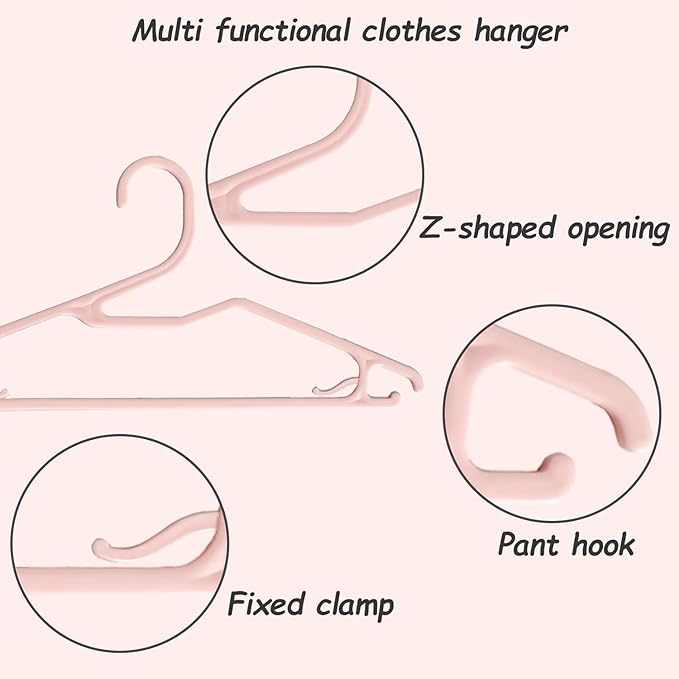 Plastic Blouse Hangers for Women, Short Neck Hangers for Closet, Z-Shape Shirt Hanger 16.5", Cute Clothes Hanger for Adults Suit, Hoody, Coat, Jacket, Dress, Percha Pink 20pcs
