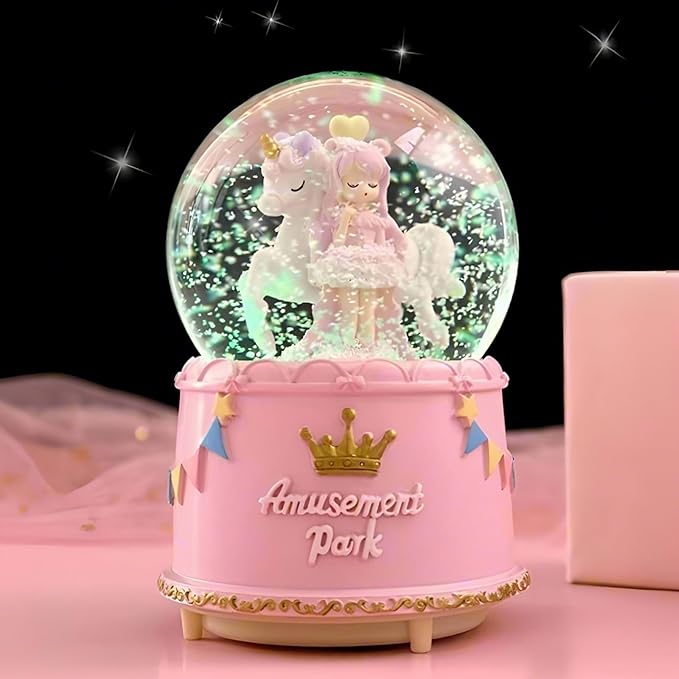 Unicorn Snow Globes for Girl,6.5IN Pink Music Snowglobes with LED Lights and Automatic Snowfall,Home Decor Glass Ball for Kids Bedroom Birthday for 5-18 Year Old Girl(6.5x4.1IN