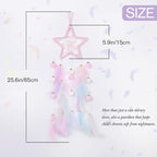 Pretty Jolly Pink Star Kids Dream Catcher Wall Decor Pompom Feather Baby Dreamcatcher Handmade Children Dream Catcher Home Décor Wall Hanging for Nursery Bedroom Boys Girls Birthday Gift-25.6in