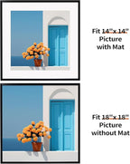 Rempry 18x18 Picture Frame, Display Pictures 14x14 with Mat or 18x18 Without Mat, Wall Hanging or Tabletop Square Photo Frame, Black, 1 Pack