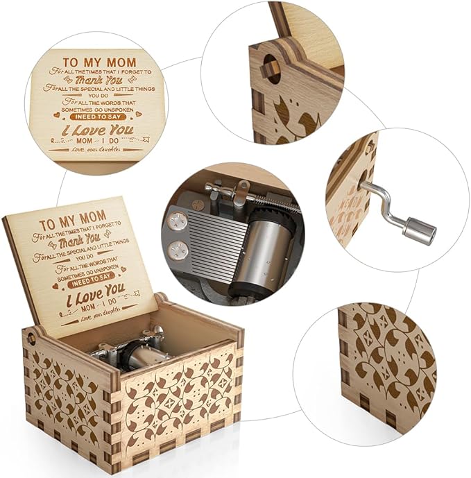 Ucuber You are My Sunshine Music Box, Gift for Mom from Daughter, Wood Laser Engraved Vintage Mini Size Boxes, Unique Best Mother's Day, Birthday/Christmas, Thanksgiving Day