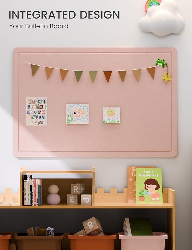 Fluxynara Bulletin Board,35.4" x 23.6" Cork Board Alternative with 12 Safe Removable Adhesive Tabs, Foldable Felt Pin Board for Home Office, Classroom, Bedroom,Entryway for Walls—Pink