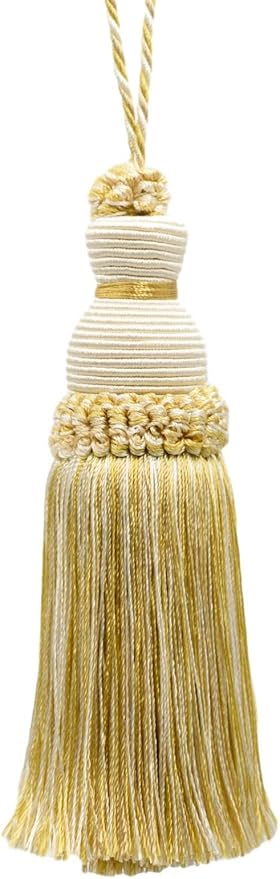 DÉCOPRO Beautiful Hand-Crafted 5" (12.5cm) Key Tassel, 3 1/2" (8.5cm) Loop # IKTJ, Ivory Beige Gold #2523 (Yellow Gold, White Ivory, Light Beige) Set of 4