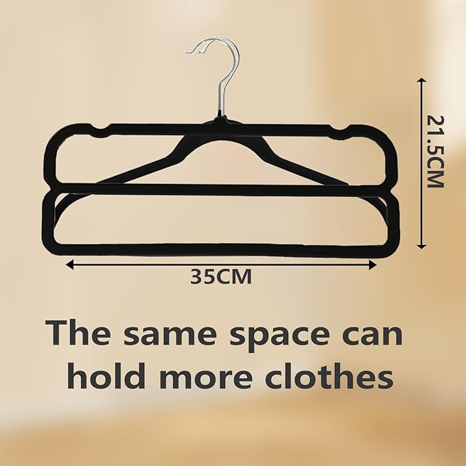 VSV stoage Velvet Pants Hangers with Double Non Slip Bar - Multiple Velvet Hangers for Closet - Thin Space Saving Clothes Hanger - 360° Swivel Felt Trouser Hanger Perchas Terciopelo 10 Pack (Black)