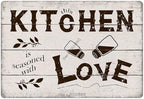 Funny Kitchen Signs Decor-Kitchen Farmhouse Decor-Personalized Kitchen Metal Sign-Kitchen Counter Accessories-12x8 Inch Hanging Plaque Home Wall Decorations-This Kitchen Is Seasoned With Love