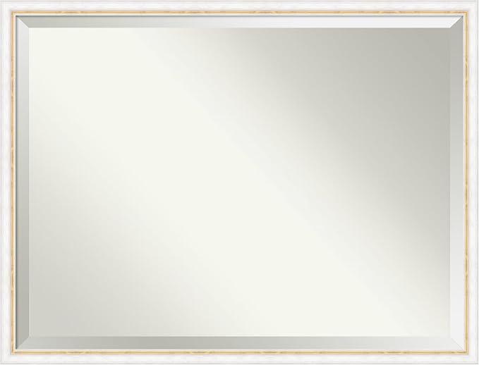 Amanti Art White Wall Mirror 32x42 Morgan White Gold Rectangle Bathroom Mirror for Wall Decor Living Room, X-Large Modern Wood Frame, Hangs Horizonally and Vertically, Bathroom Decor, Beveled Edge