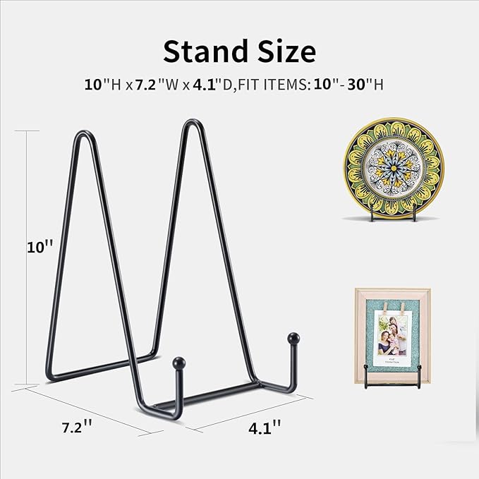 Kruodop 3 Pack 10 Inch Plate Stands for Display, Plate Holder Display Stand, Picture Frame Stand Black Metal Frame Holder Stands for Book,Small Easel,Decorative Plate,Photo and Platter,Tabletop Art