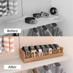 Wood Belt Organizer, 7 Grids Belt Rack, Belt Storage Holder for The Closet and Drawer, Belt Storage Organizer and Displayer, Belt holder Storage Organizer for Men Women, Brown