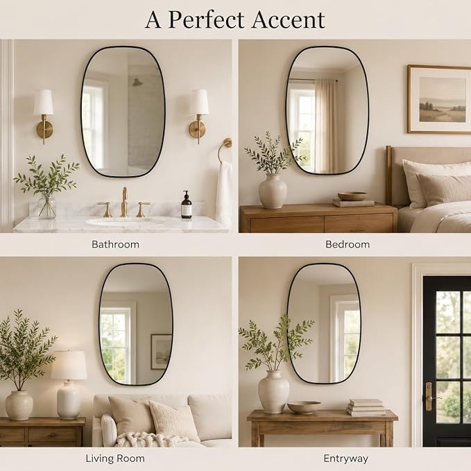 USHOWER Black Oval Arch Bathroom Mirrors for Over Sink, 20x30 Inch Bathroom Vanity Mirror for Bathroom, Bedroom, Vanity, Entryway, Aluminium Frame, Anti-Rust, Modern Wall Decor