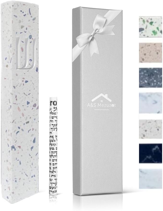 A&S Modern Stone Mezuzah Case Design, Mezuza Cover for Scroll Protection, Easy Peel and Stick Houswarming Gift and Home Blessing