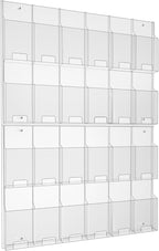 Acrylic Brochure Pamphlet Holder, 24 Clear Wall Mount Display Holders, Trifold Flyer Rack, Literature Storage Rack for Home, Offices, Waiting Room