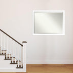 Amanti Art White Wall Mirror 33x43 Basic White Narrow Rectangle Bathroom Mirror for Wall Decor Living Room, X-Large Casual Wood Frame, Hangs Horizonally and Vertically, Bathroom Decor, Beveled Edge