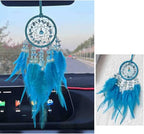 Dream Catcher for Car Rearview Mirror, Hanging Charm Ornament Pendant, Lucky Interior Accessory (Blue)