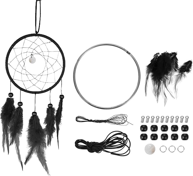 PATIKIL DIY Dream Catcher Kit, Making Dream Catcher Supplies Wall Hanging Handmade Dream Catcher Kits for Beginner Style 3, Black