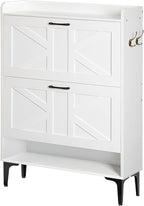 Shoe Storage Cabinet, Shoe Organizer with 2 Flip Drawers, Hidden Shoe Storage for Entryway, Freestanding Organizer with Open Storages, White SHWT9401
