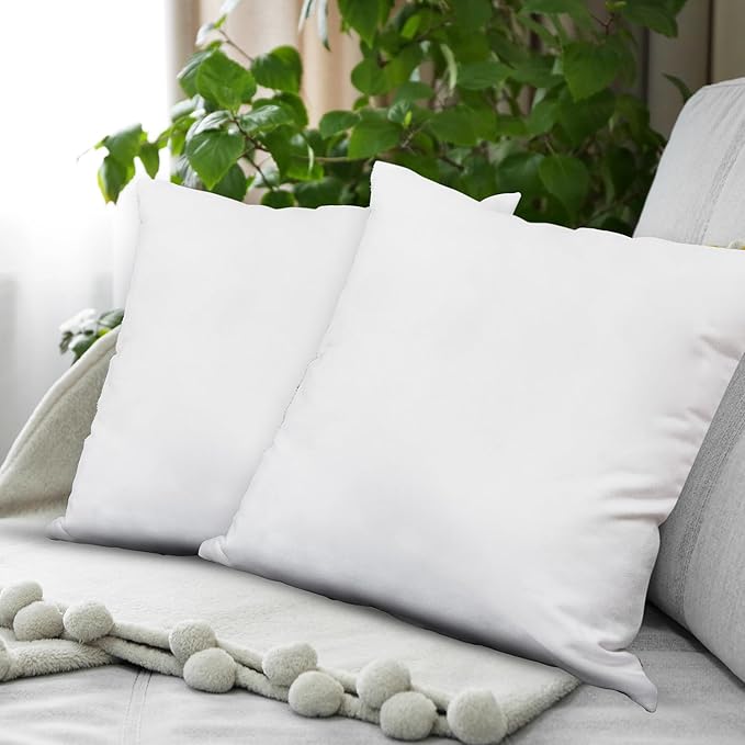 Covers & All Throw Pillow Inserts Only Pack of 2, Durable Soft Square 24 x 24 Inches 65 GSM Non-Woven Fabric with 15D Silicon Fiber Filling, Universal uses for Home Decor Office Indoor Outdoor