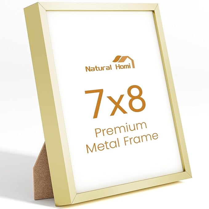 7x8 Aluminum Metal Picture Frame,Tempered Glass Gold Photo Frame 7x8 for Family Photo,Posters,Art,Document to Wall Mount Horizontally or Vertically