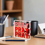Red Dorm Room Decor for Women, Ideal Christian Gifts for Women - Pray On It,Pray Over It - Bible Verse Desk Art, Inspirational Decor, Desk Decorations for Office, 4 x 4 inches（Red）