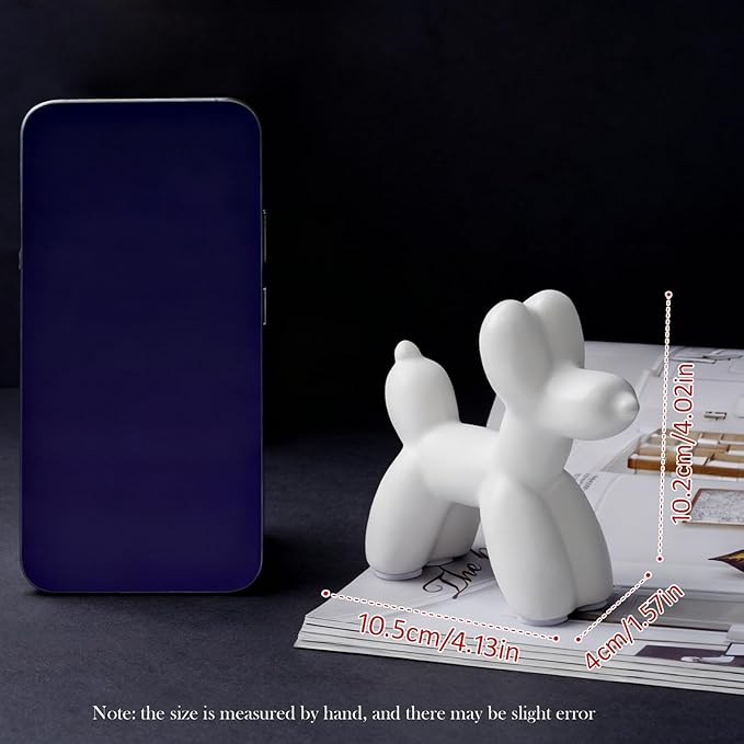 Notakia Cute Ceramics White Balloon Dog Statue Crafts Living Room Desktop Decorations,Handmade Modern Small Ceramic Animal Statue Ornament Home Decor Accents (White, Small)