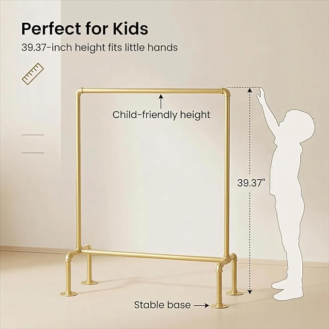 Kids Pipes Dress up Racks, Kids Clothing Racks, Child Garment Racks, Hanging Clothes Rod Storage Shelf Organizers Shelves Shelving, Gold Metal