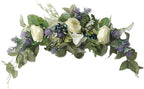 28in Artificial Rose Hydrangea Swag for Lintel,Faux White Penoy Swag Wedding Arch Flowers with Eucalyptus Leaves Blueberry,Rustic Floral Swag for Home Room Garden Front Door Party Decor