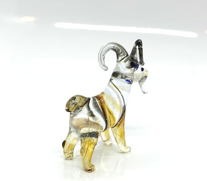 Goat Tiny Figurines Animals Hand Blown Color Glass Art Collectible Gift Home Décor (Black Amber)