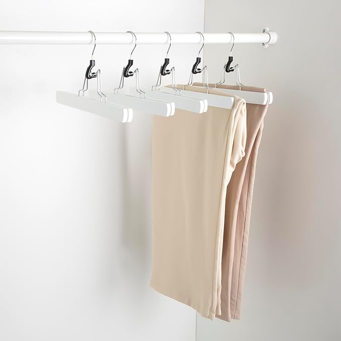 Amazon Basics Wooden Pants Hangers - White, (Pack of 60)