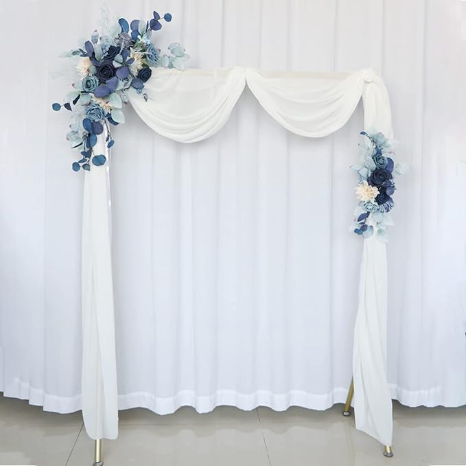 Blue Wedding Arch Flowers Set of 2, Artificial Flower Swag Floral Dusty Decor, Rustic Eucalyptus Greenery for Ceremony Sign Chair, S: 50 x 20cm, L: 70 50cm