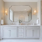 ANDY STAR 36x48 Inch Brushed Nickel Rectangle Mirror, Large Scalloped Bathrom Mirror for Wall, Rounded Notched Corner Designed, Anti-Rust Stainless Steel 1" Frame, Hangs Vertically/Horizontally