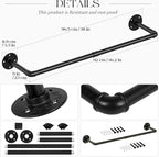 ERYTLLY Industrial Pipe Clothes Rack 38”, 2 Set Multi-purpose Wall Mounted Iron Garment Rod,Heavy Duty Detachable Hanging Clothes Rack for Closet Rod (Black,2 Base)