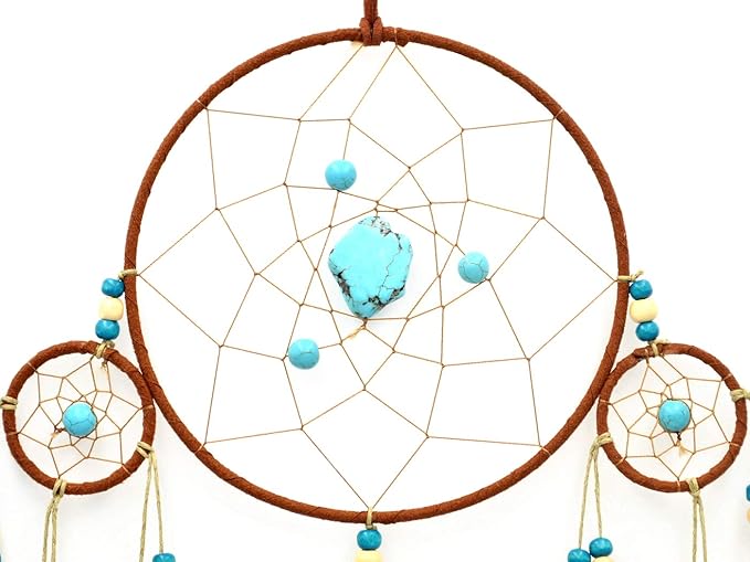 Urdeoms Big Brown Dream Catcher Wall Decor for Girls Women Boho Dream Catchers for Bedroom Adult Boys Teen Room Decor with Turquoise Hanging Ornament and Feathers Blessing Gifts(NO.31)