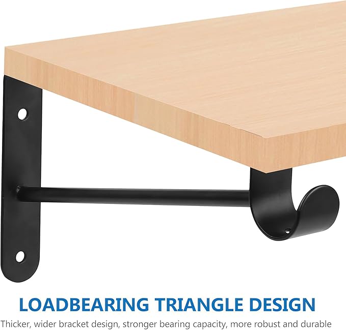Shelf and Rod Brackets, 4 Pcs Closet Shelf & Rod Brackets Wall Mounted, Heavy Duty Closet Shelf Closet Bracket with Rods Holder, Closet Shelves Supports with Screws, Black